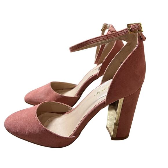 Lulus Chic Laura Mauve Suede Ankle Strap Block 4" inch Heel US 8.5 - Picture 4 of 12